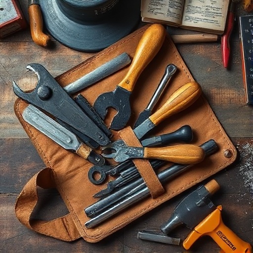 Open toolbox with hand tools laid out