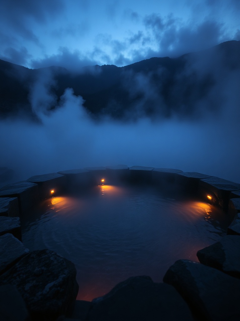 Steam rising off the surface of a geothermal pool cut into basalt