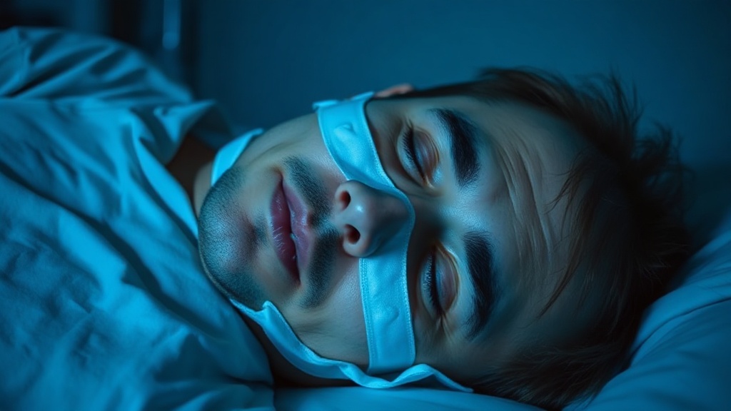 A person asleep on their side wearing a CPAP mask