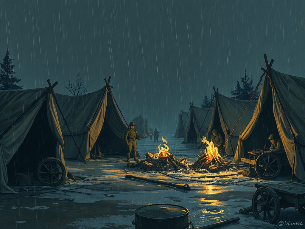 The column camped at night, wagons drawn up around low fires