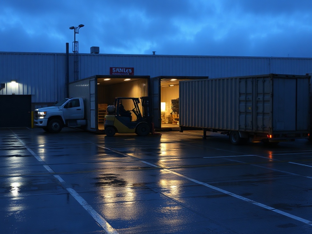 Pallets being loaded at a warehouse loading bay