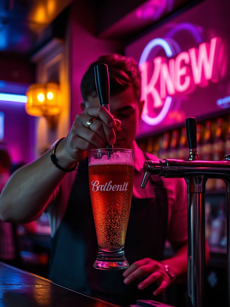 A pint being poured behind the Quarter Inserted bar