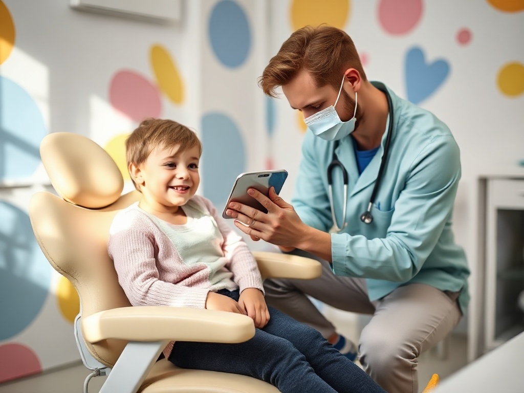 A young child sitting calmly in a dental chair at Little Molar