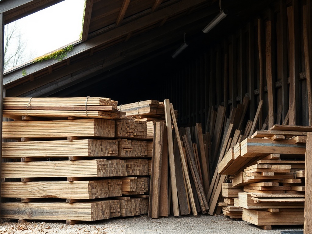 Air-drying boards stacked in stick in the timber rack