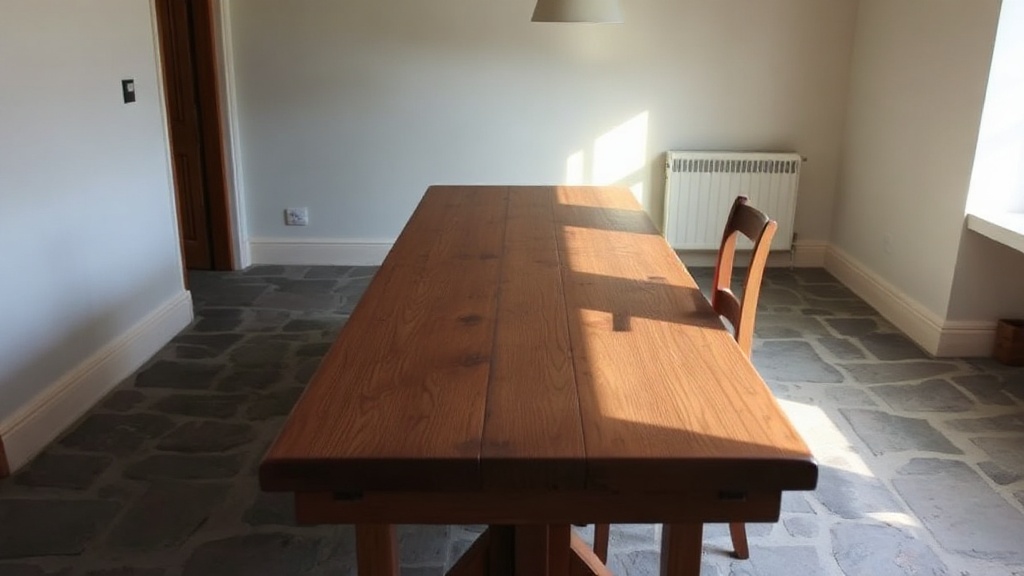A solid oak refectory table in a plain room