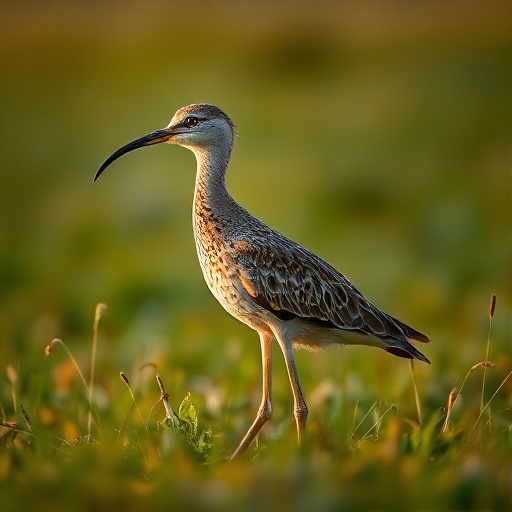 A curlew standing in wet meadow grass on the Wenn floodplain