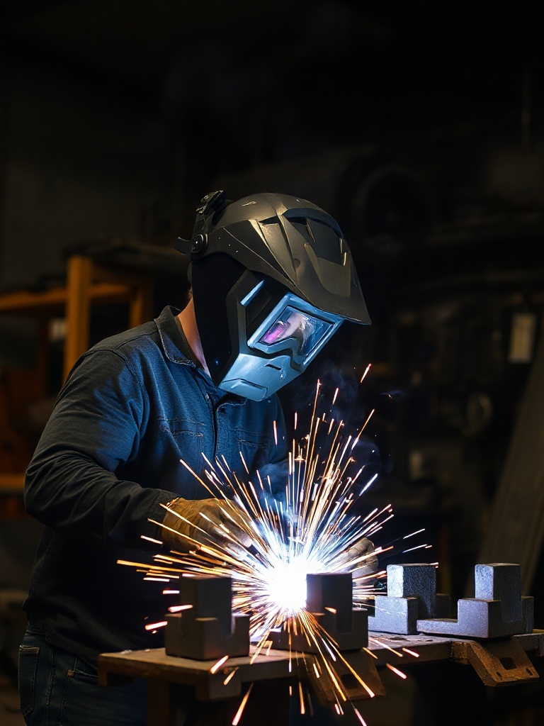 Welder striking an arc, sparks flying