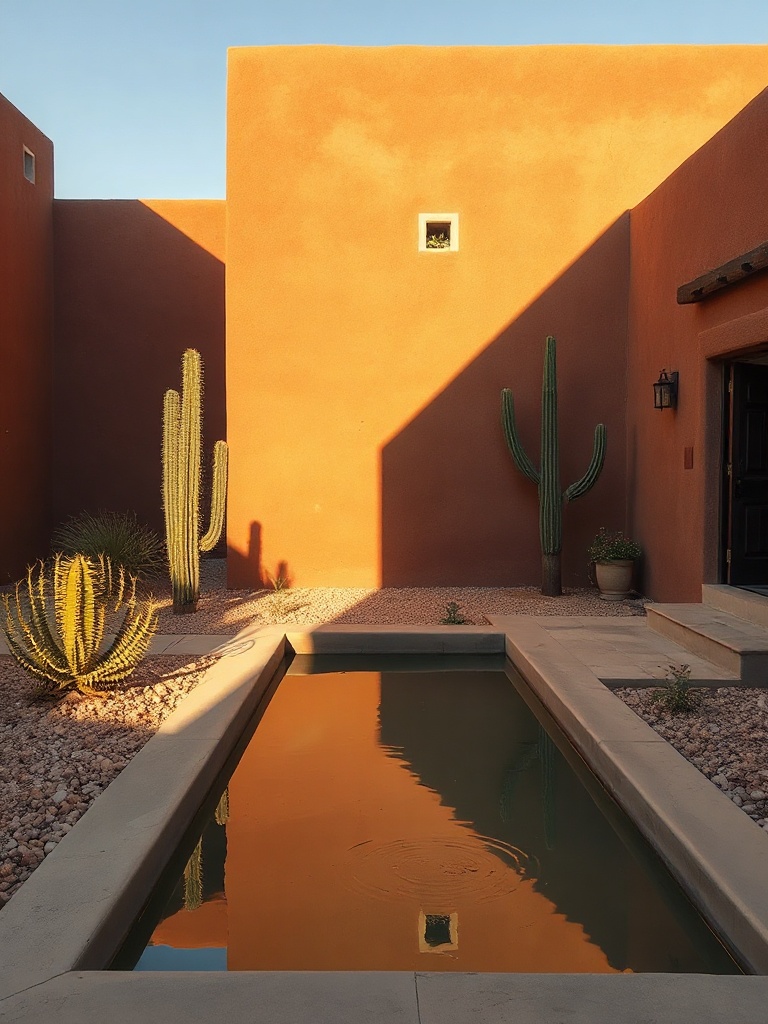 The ocotillo courtyard at Casa Ocotillo in late afternoon light