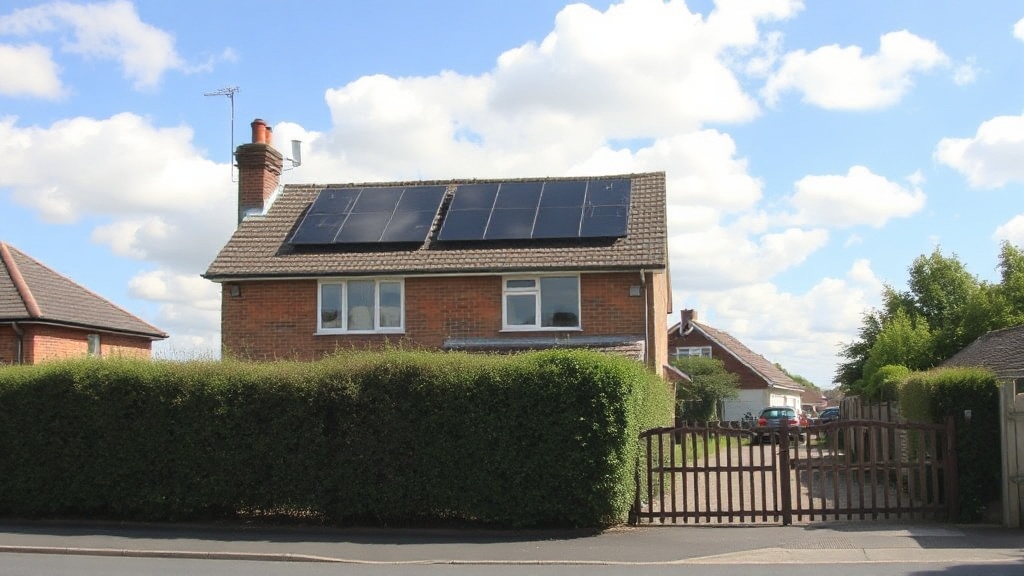 A British semi-detached house with solar panels on the roof