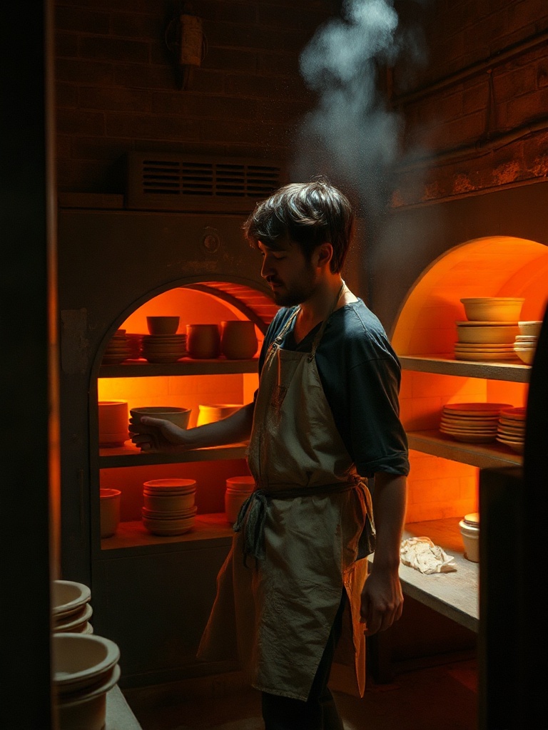 Stoneware being fired in the Coimbra kiln