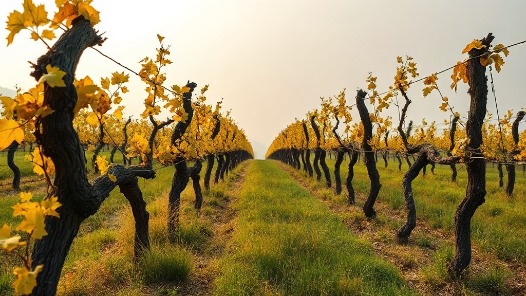 A small hillside vineyard in late summer