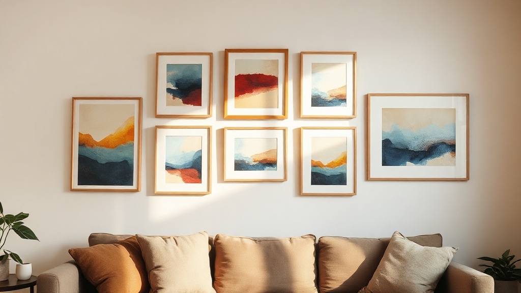 A hung gallery wall of framed editions at mixed scale
