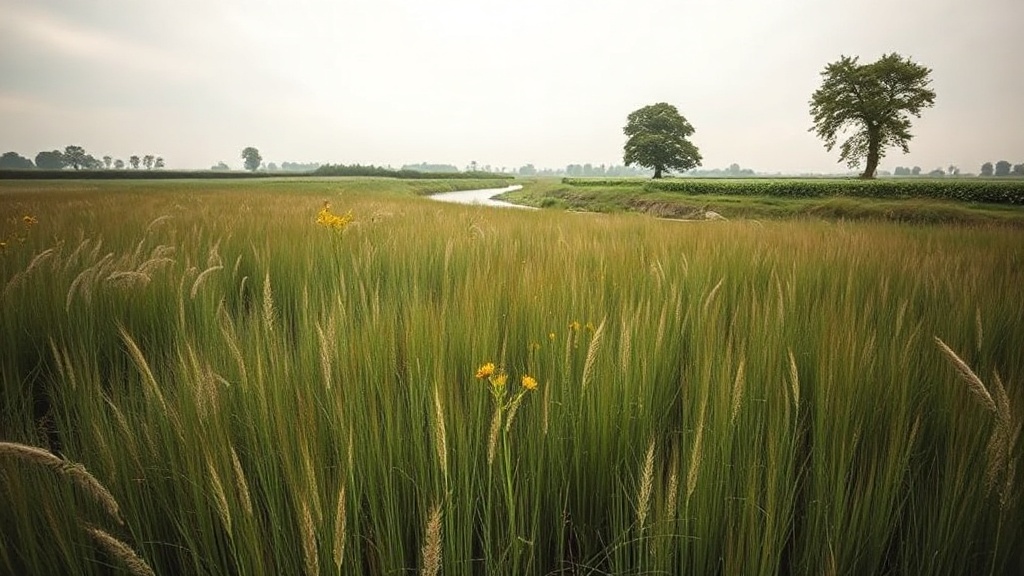 Wide view of unploughed floodplain meadow along the river Wenn