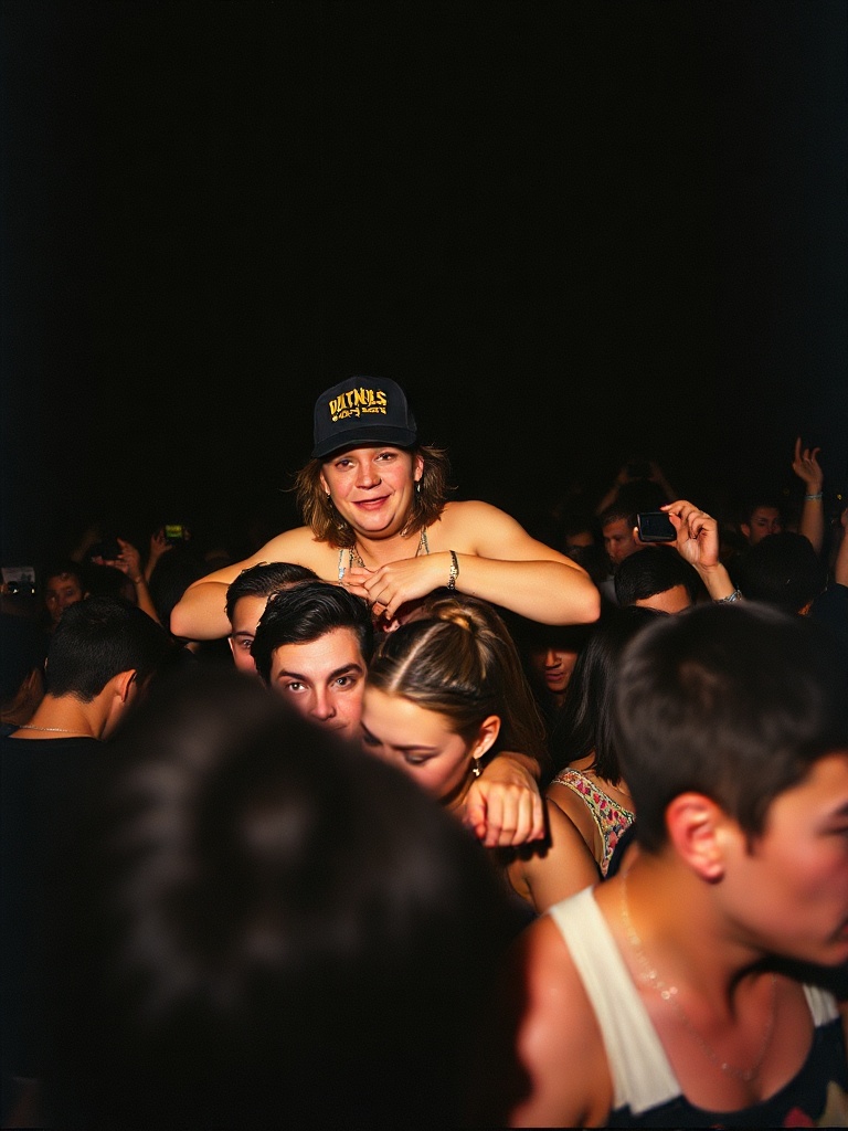 Crowd pressed to the barrier at the front of a stage