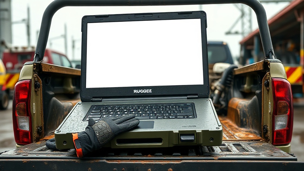 Anvil T9 rugged field laptop open on a survey tripod case