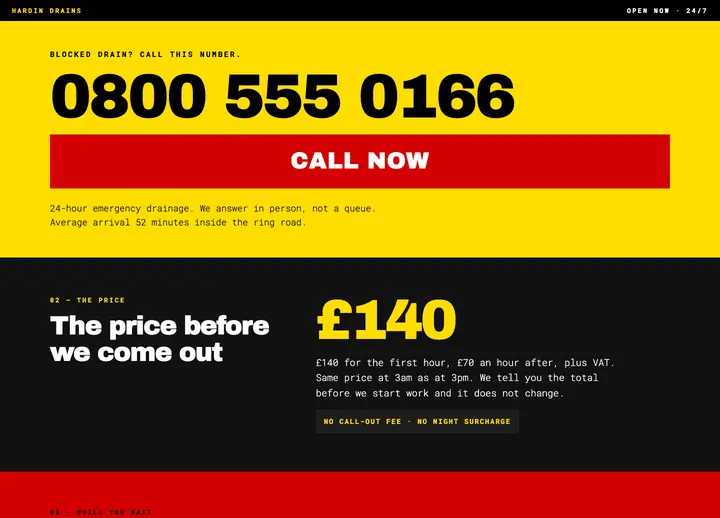 Top of the Hardin Drains landing page