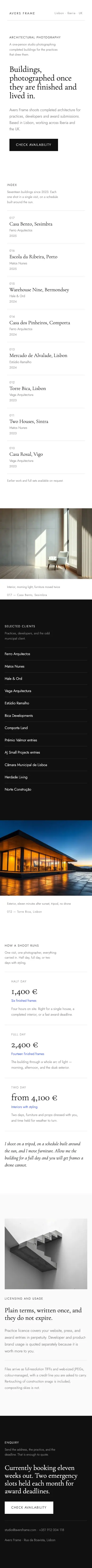 Full-page mobile capture of the Avers Frame landing page