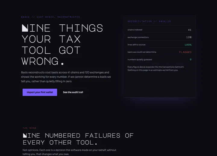 Top of the Basis landing page