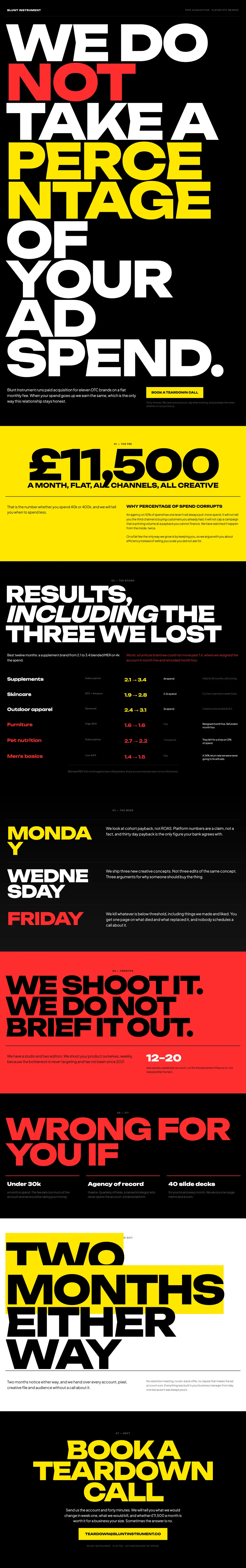 Full-page desktop capture of the Blunt Instrument landing page