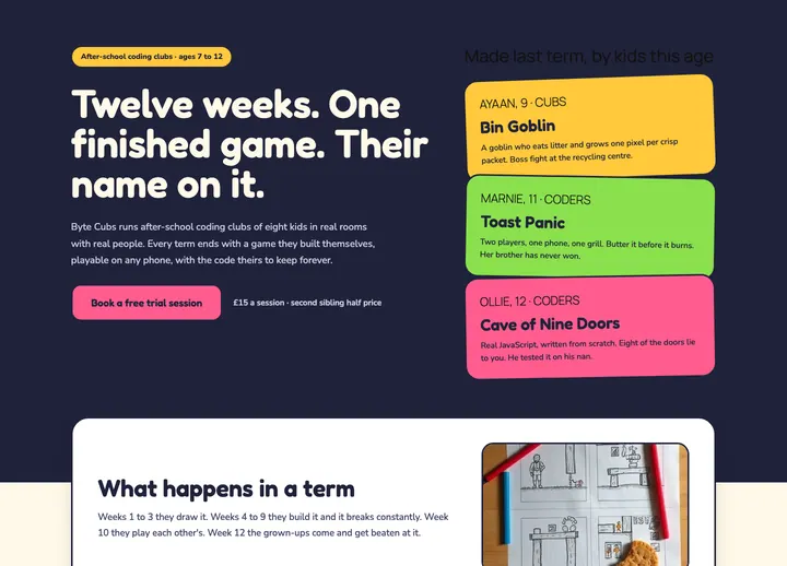 Top of the Byte Cubs landing page