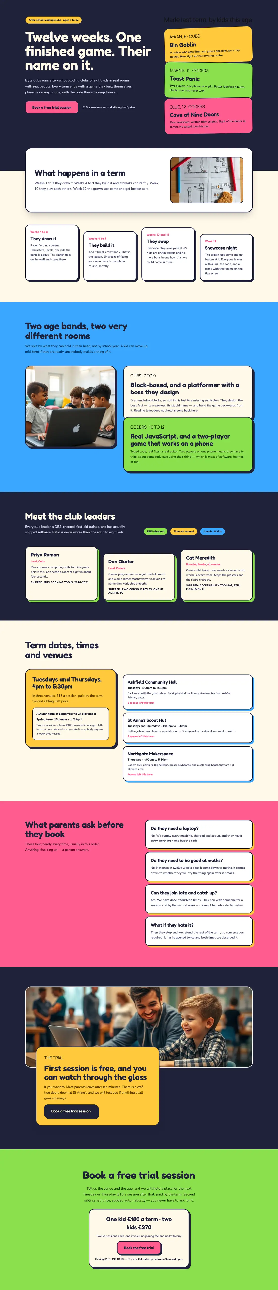 Full-page desktop capture of the Byte Cubs landing page