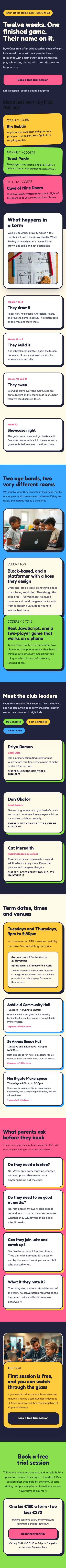 Full-page mobile capture of the Byte Cubs landing page