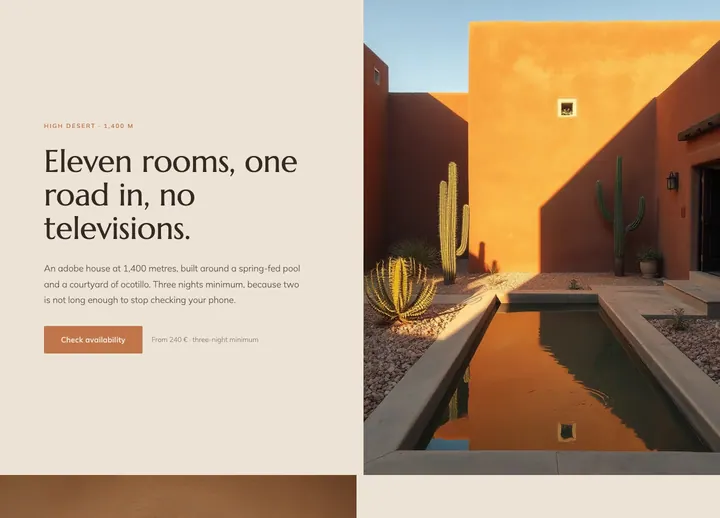 Top of the Casa Ocotillo landing page