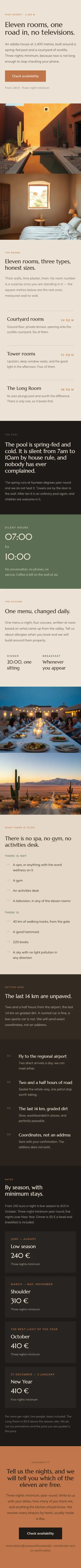 Full-page mobile capture of the Casa Ocotillo landing page