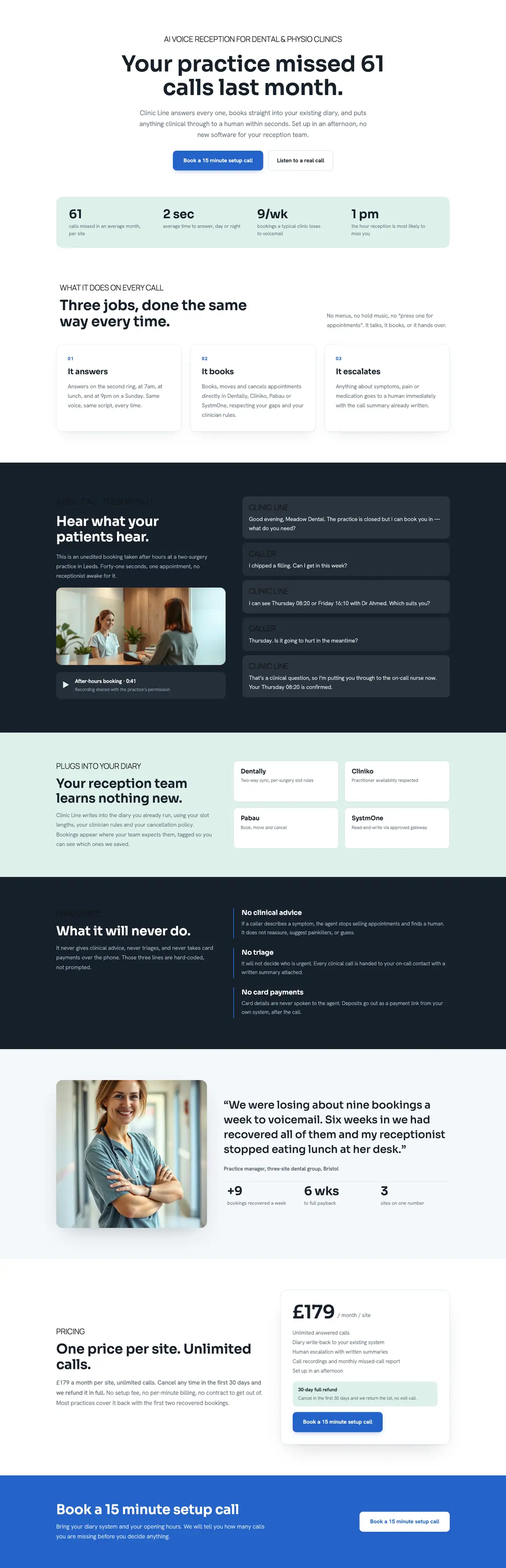 Full-page desktop capture of the Clinic Line landing page