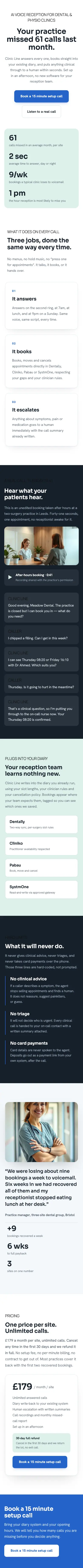 Full-page mobile capture of the Clinic Line landing page