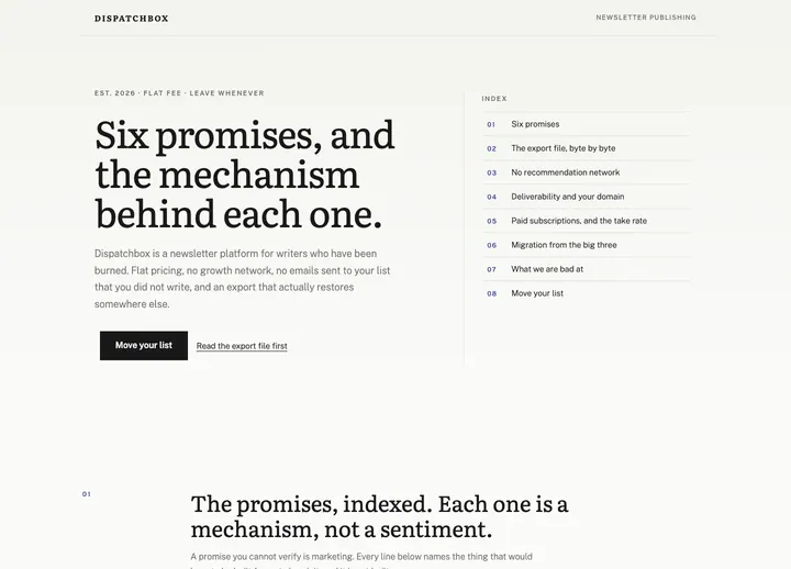 Top of the Dispatchbox landing page