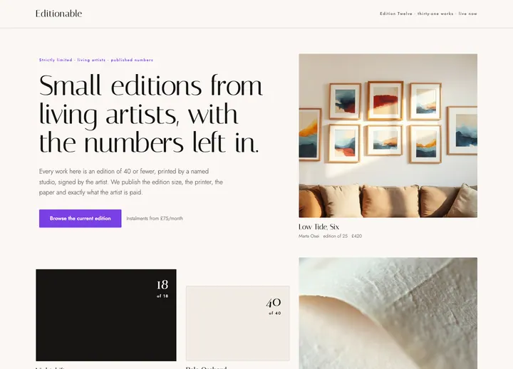 Top of the Editionable landing page