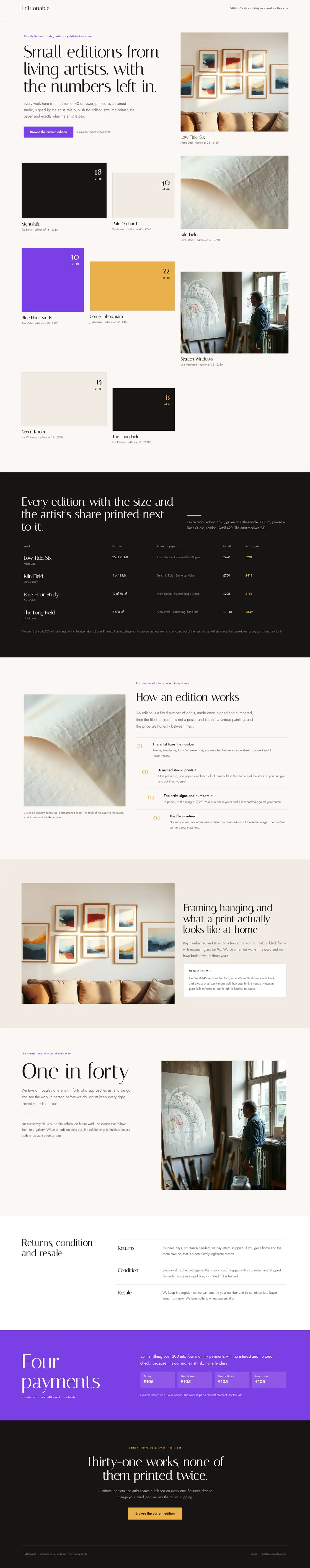 Full-page desktop capture of the Editionable landing page