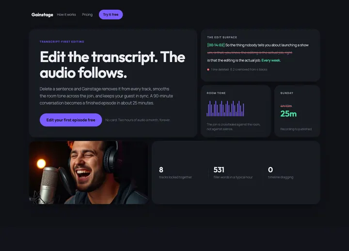 Top of the Gainstage landing page