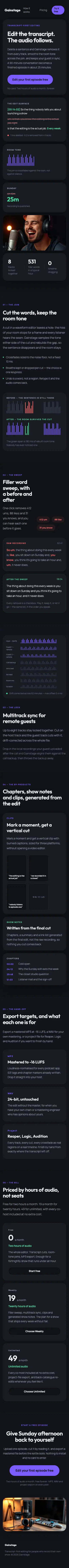 Full-page mobile capture of the Gainstage landing page