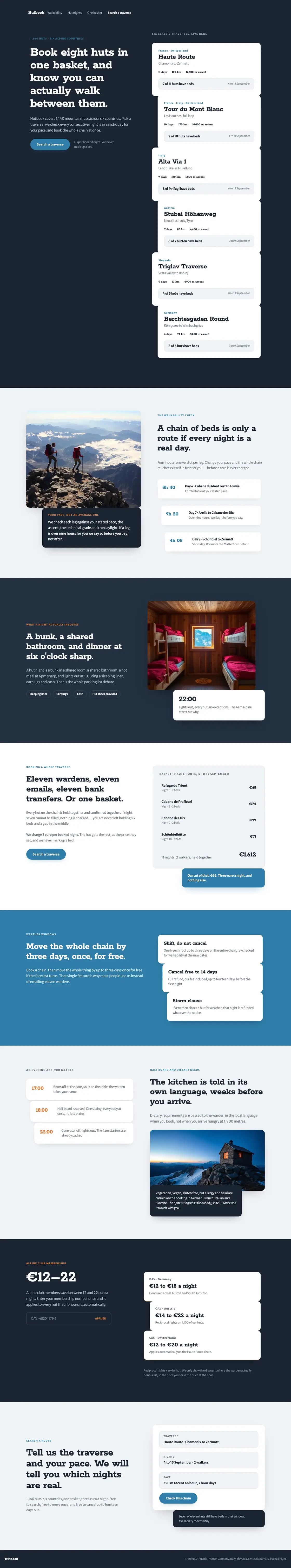 Full-page desktop capture of the Hutbook landing page