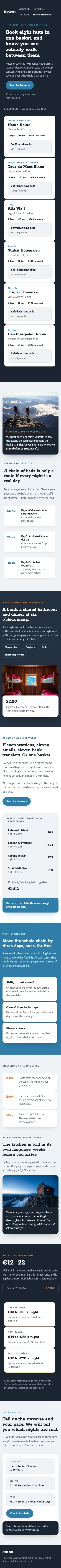 Full-page mobile capture of the Hutbook landing page
