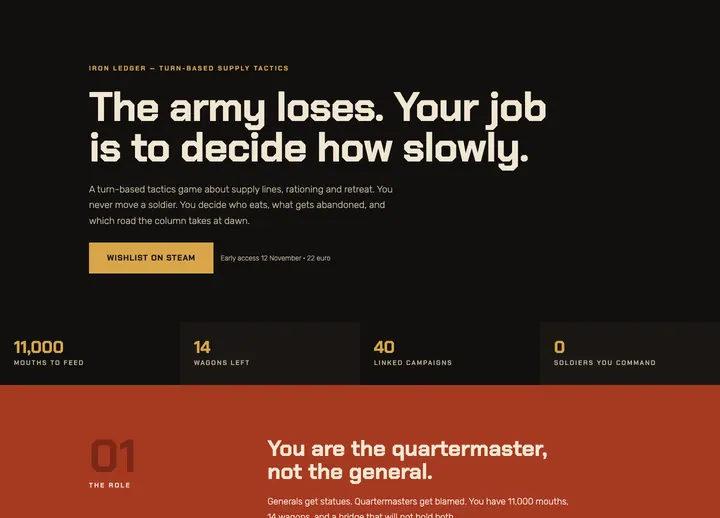 Top of the Iron Ledger landing page