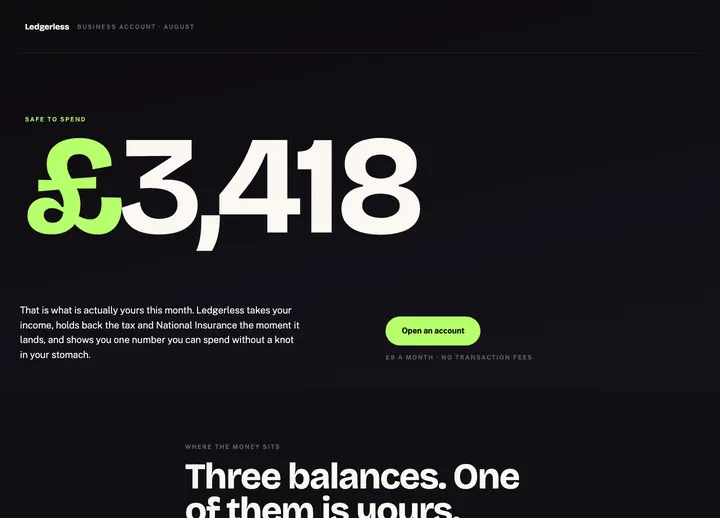 Top of the Ledgerless landing page