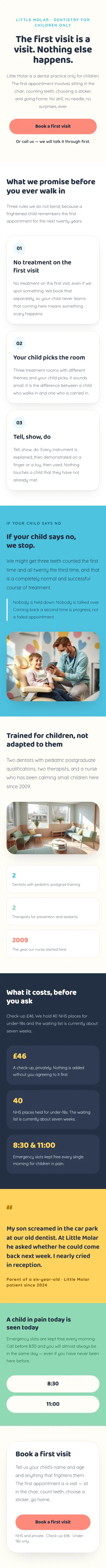 Full-page mobile capture of the Little Molar landing page