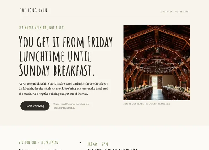 Top of the Halcyon Barn landing page