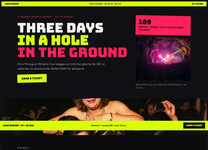 Top of the Loud Quarry landing page