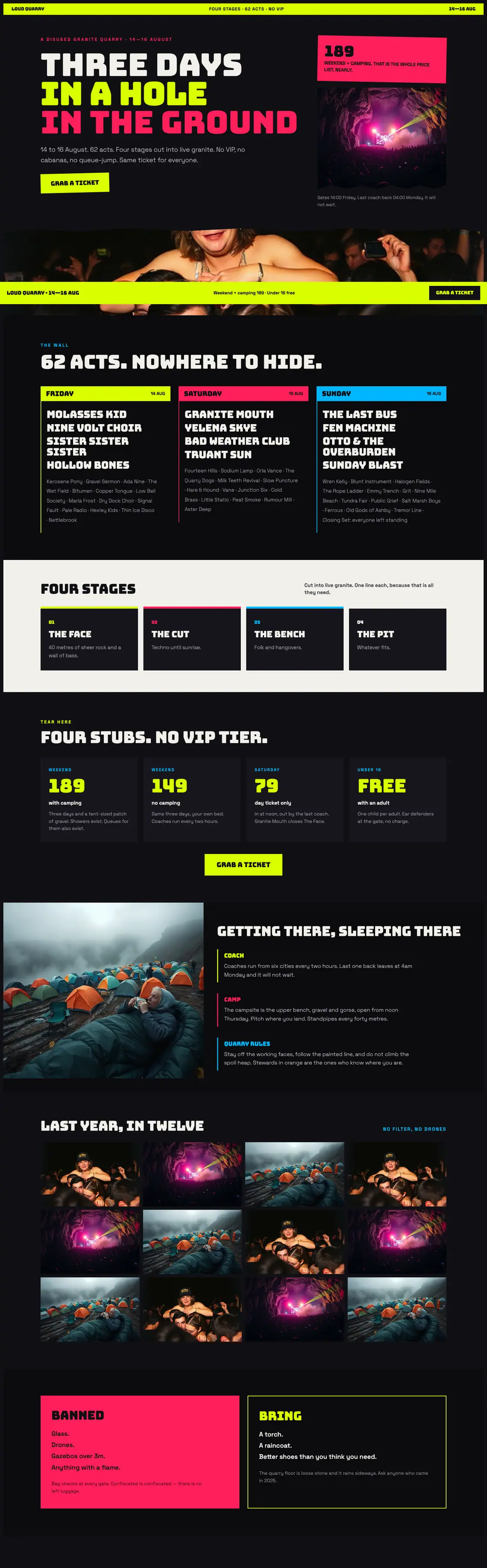Full-page desktop capture of the Loud Quarry landing page