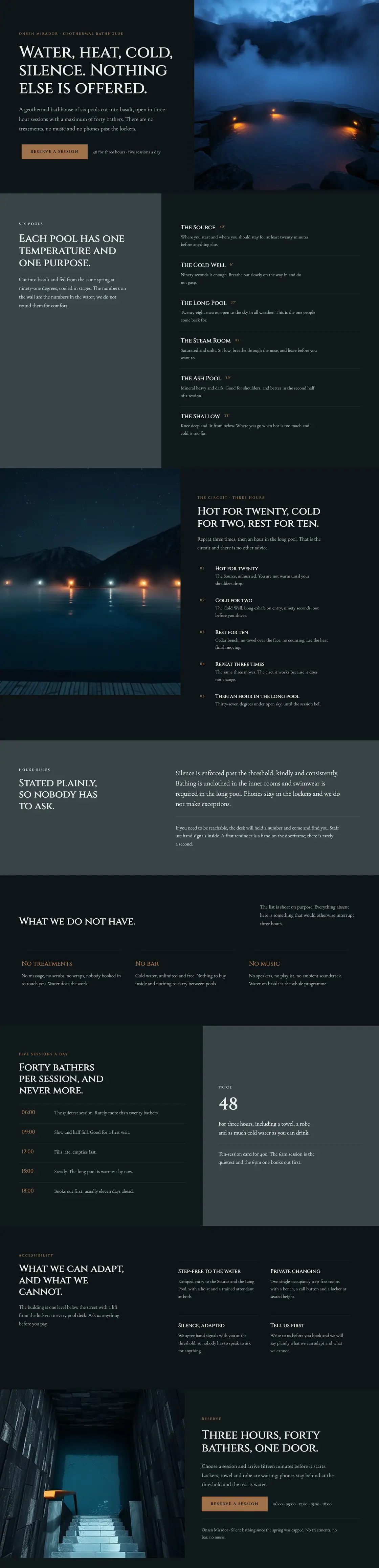 Full-page desktop capture of the Onsen Mirador landing page