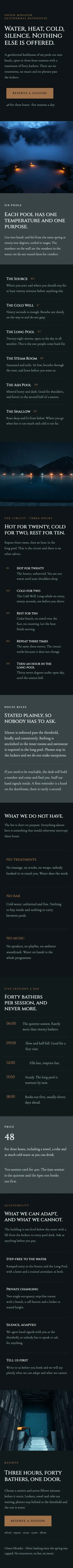 Full-page mobile capture of the Onsen Mirador landing page