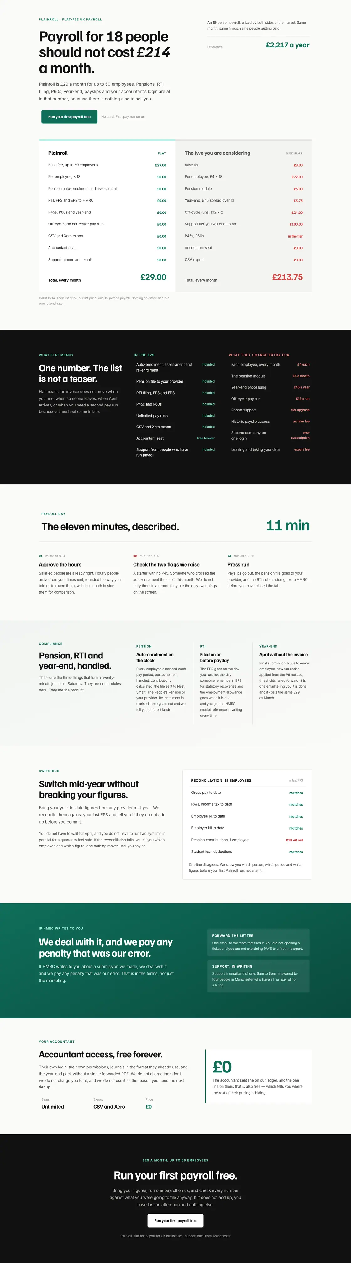 Full-page desktop capture of the Plainroll landing page