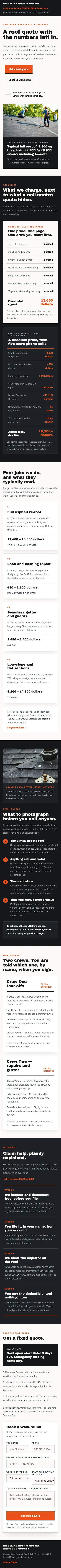 Full-page mobile capture of the Ridgeline Roof & Gutter landing page
