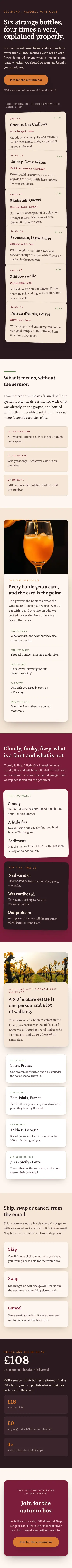 Full-page mobile capture of the Sediment landing page