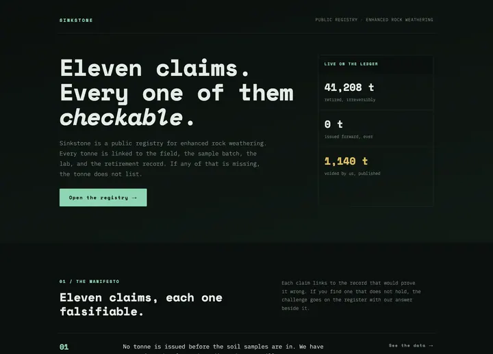 Top of the Sinkstone landing page