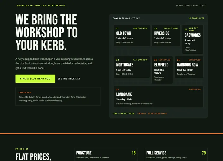 Top of the Spoke & Van landing page